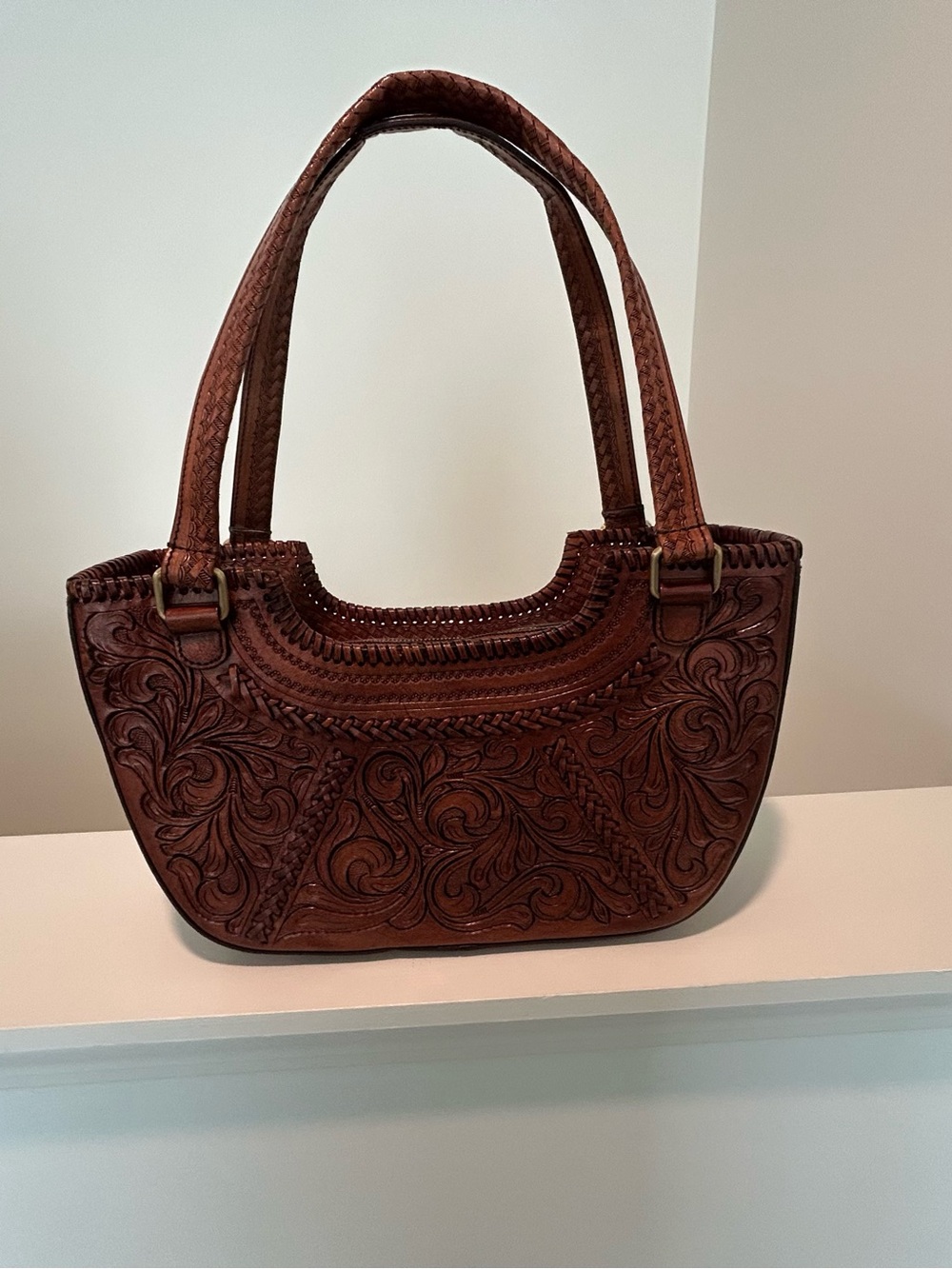 New Vilenca Hand-Tooled Leather Tote Bag - Brown - Picture 7 of 14